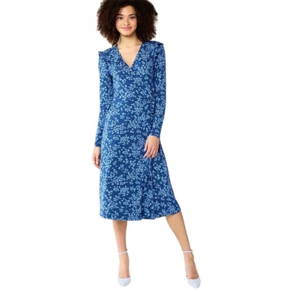 New without tags Draper James blue floral wrapped midi dress size Medium